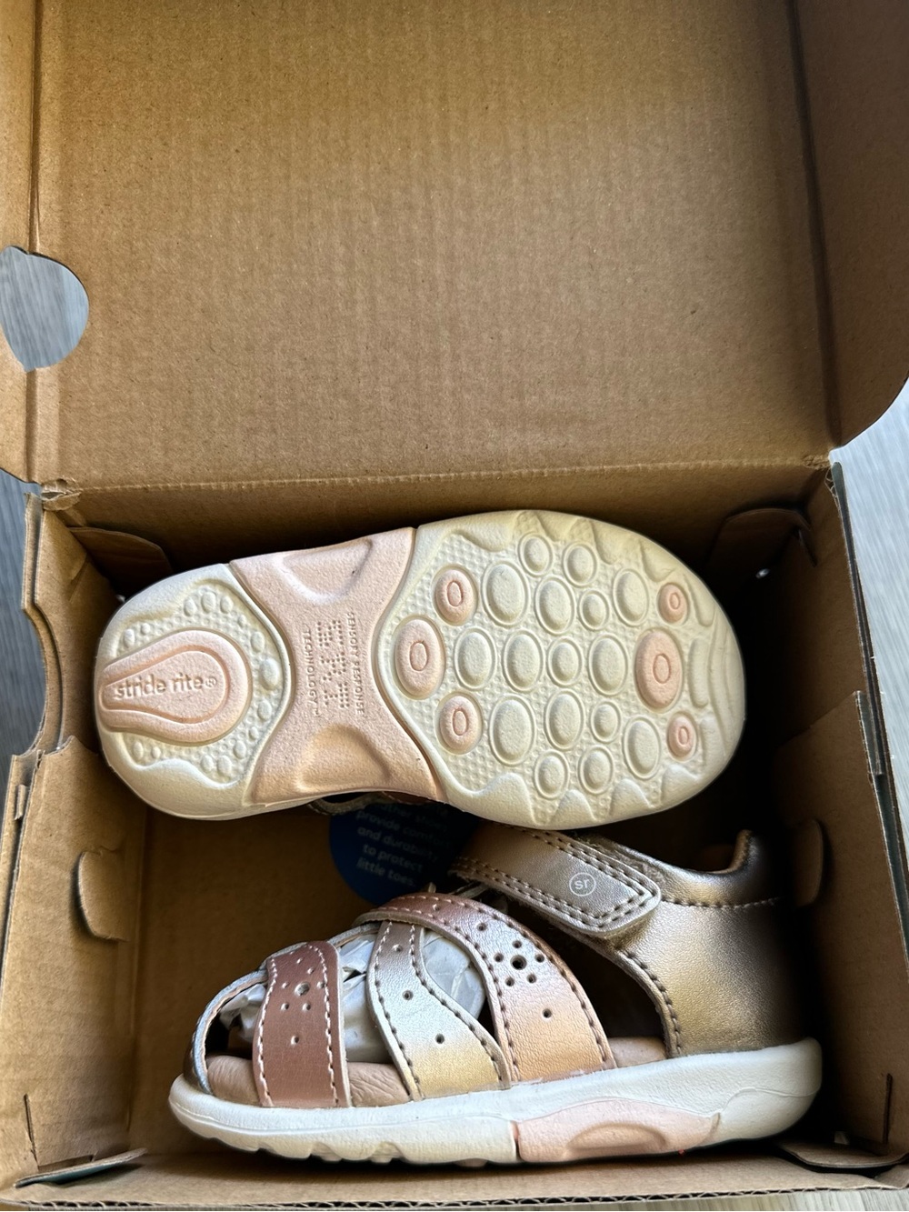 Stride Rite Sandals Xena Champagne Genuine Leather 4 - Picture 5 of 6